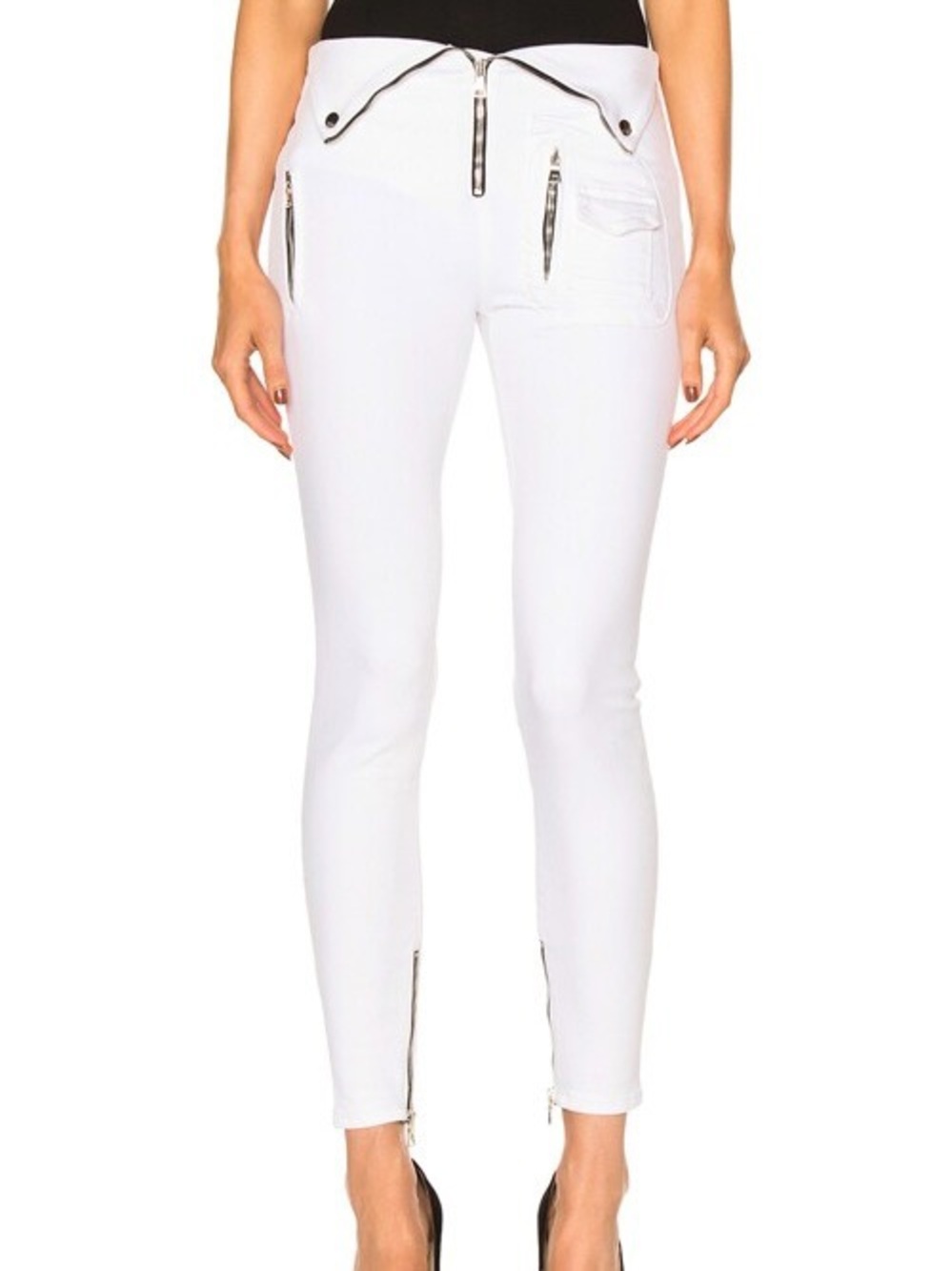 RtA Diavolina Skinny Zip-Front White Denim Pants Size 26